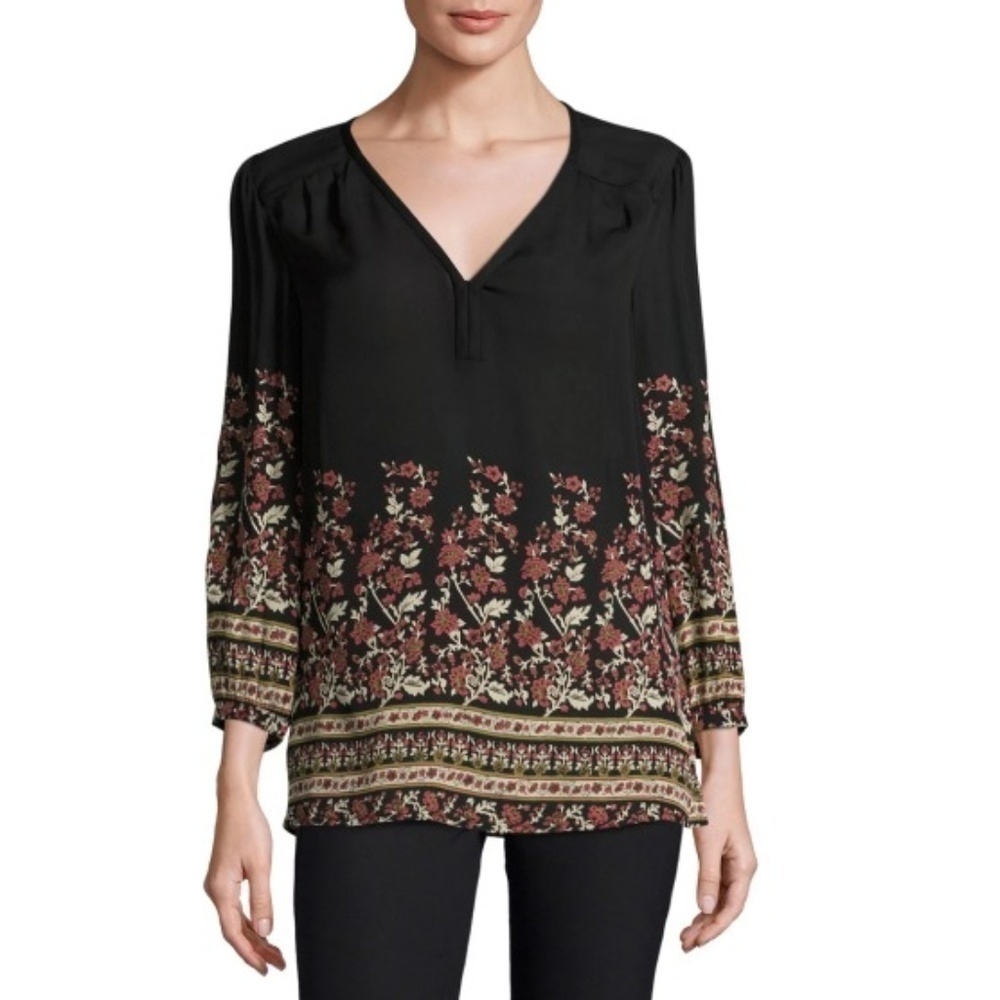 Joie Riva Floral Printed Silk Blouse, Caviar